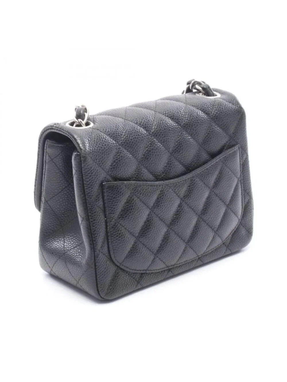 Chanel Shoulder Bag Mini Quilted Black Caviar Leather Chain